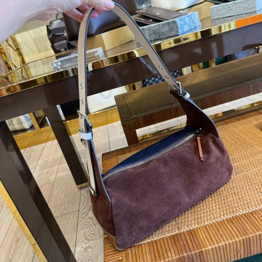 Tory Burch Rory Color-Block Shoulder Bag 182474 $545 TORY NAVY / Coffee / Iron